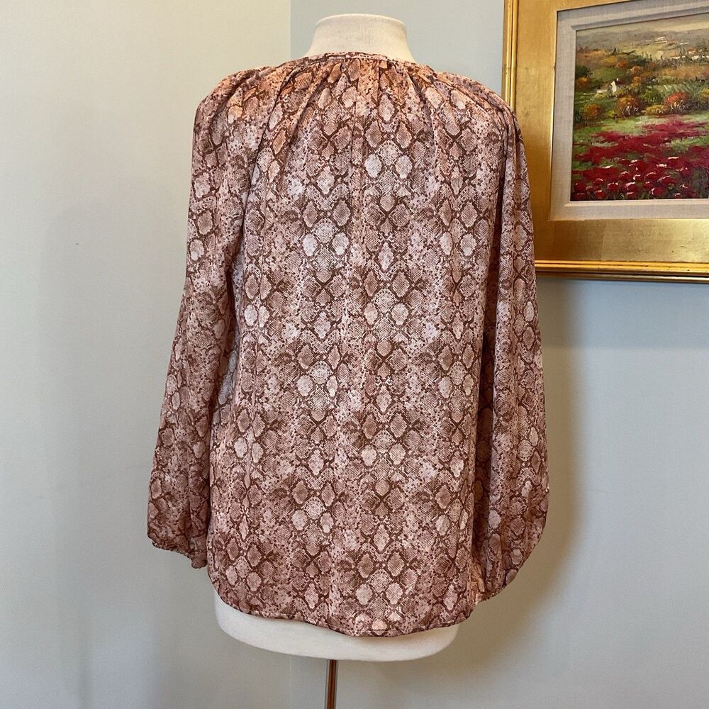 Anna Cate Python-Print Tie-Neck Blouse M Long-Sle… - image 3